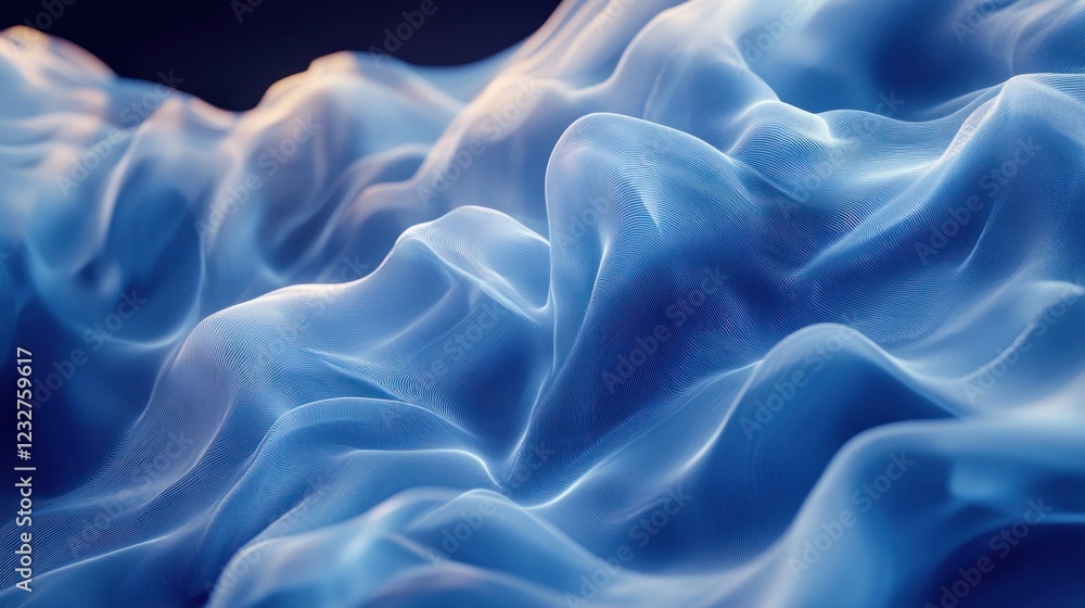 Fototapeta premium Abstract blue wavy fabric texture.