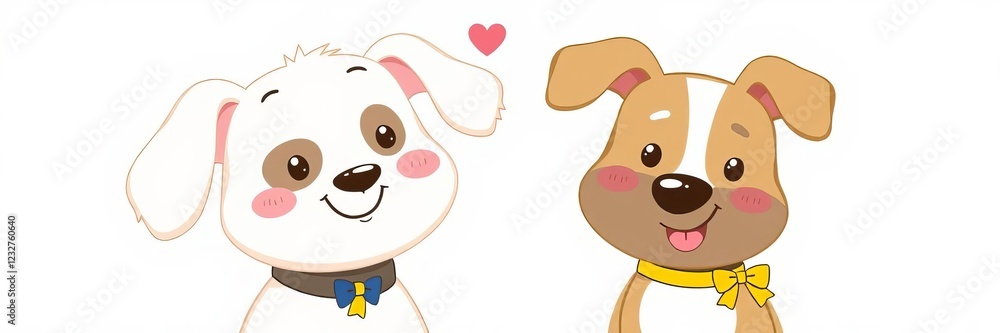 Vector illustration of an adorable puppy with a bright yellow ribbon around its neck, perfect for pet lovers and animal-themed designs, happy, friendship, whimsical Vector illustration of an adorable puppy with a bright yellow ribbon around its neck, perfect for pet lovers and animal-themed designs, happy, friendship, whimsical