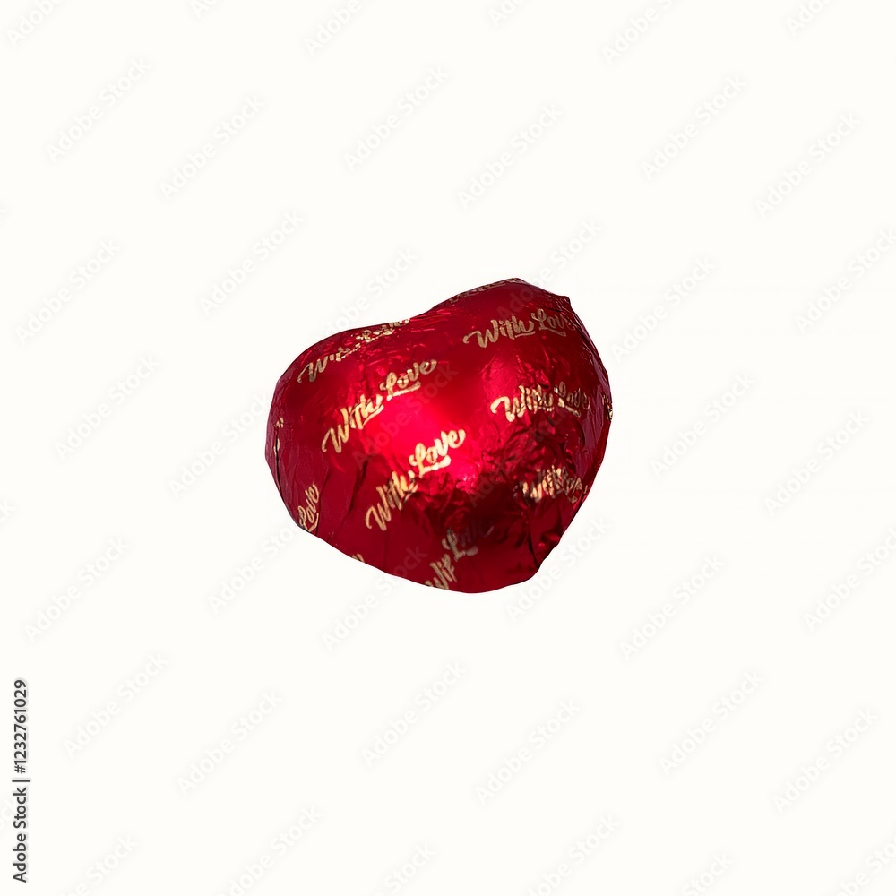 Heart-Shaped Chocolate Wrapped in Red Foil with Heart-Shaped Chocolate Wrapped in Red Foil with