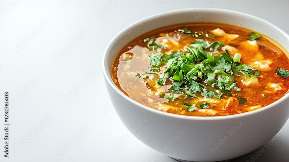 hot and sour soup in a bowl, isolated on a white background. place for text hot and sour soup in a bowl, isolated on a white background. place for text