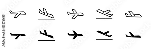 Airplane take off and landing icons.