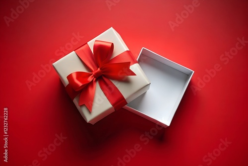 Open single white gift box with a realistic view from the top, perfect for showcasing presents and creating an elegant atmosphere.