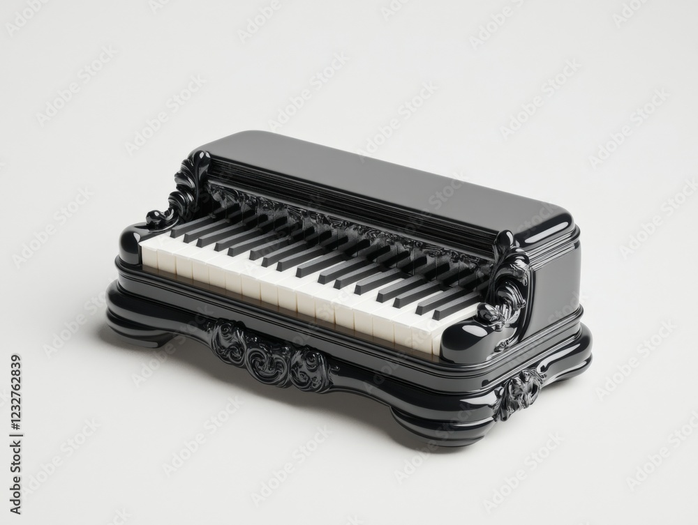 miniature black grand piano on a white background miniature black grand piano on a white background