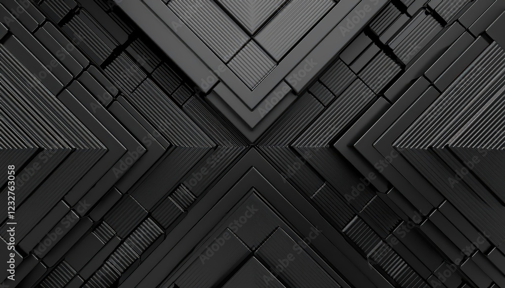 Striking 3D Render of Abstract Black Block Wallpaper, Showcasing TechInspired Geometric Design with an Elegant Edge, Perfect for Modern Interior Decor or Digital Artwork