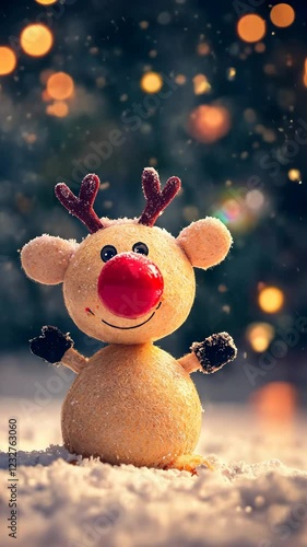 Wallpaper Mural Cute handcrafted reindeer figure surrounded by snowfall and festive lights during winter celebration Torontodigital.ca