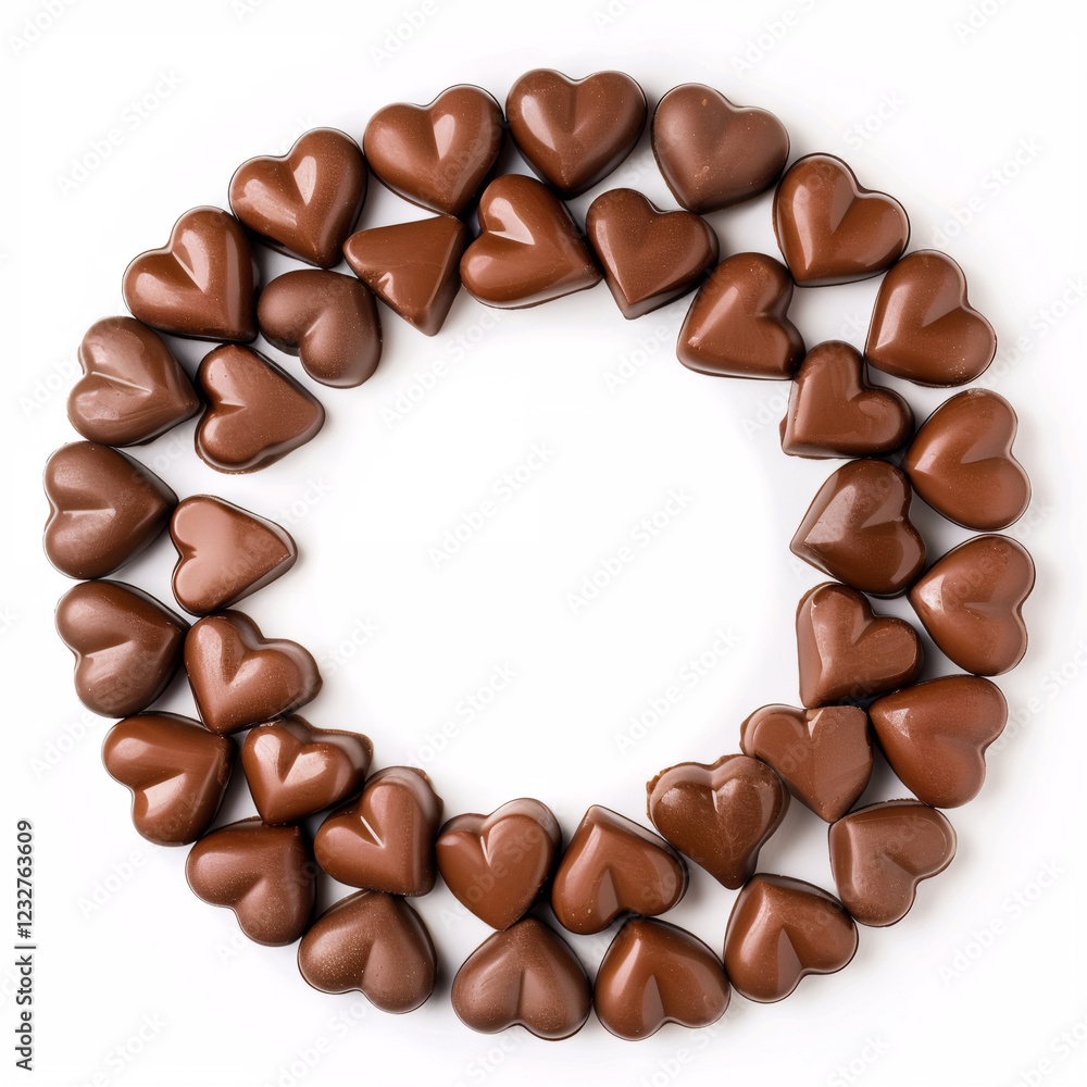 Fototapeta premium Front View, Circular Picture Frame Made of Heart-Shaped Chocolates, Indulgent and Playful