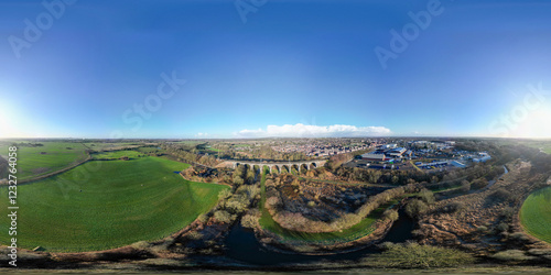 A 360 degree aerial view of the Sankey Viaduct (Nine Arches) near Newton-le-Willows in Merseyside, UK