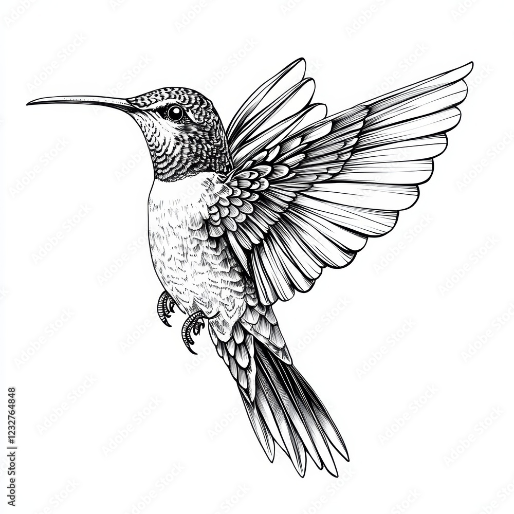Obraz premium A hummingbird tattoo design, black and white ink on paper