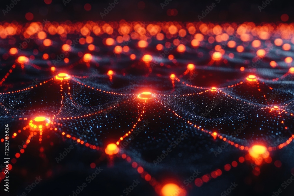 Fototapeta premium Abstract Network: Glowing Nodes Connect, Forming a Digital Universe