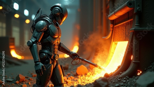 Obraz na płótnie Futuristic Robot Working in a Metal Foundry w salonie