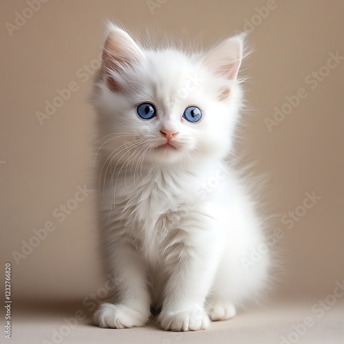 Adorable white kitten with striking blue eyes. photo