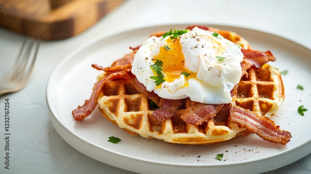 custom made wallpaper toronto digitalSavory Waffle with Poached Egg and Crispy Bacon Topping