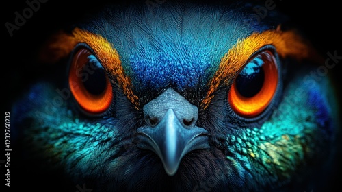 Bird, intense gaze, close-up, dark background, wildlife photography photo