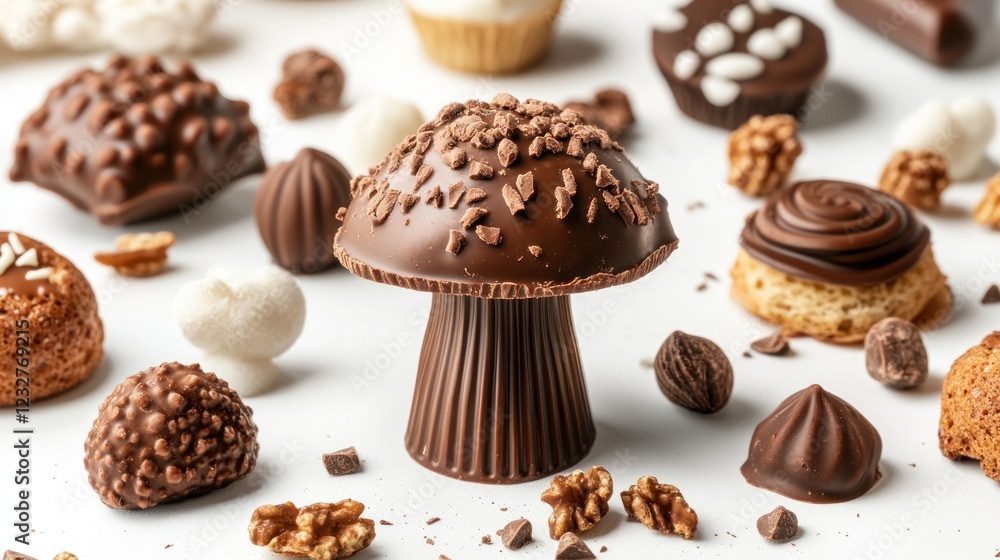 Delicious chocolate mushroom among assorted sweets. Delicious chocolate mushroom among assorted sweets.