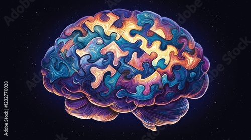 Colorful puzzle brain symbolizing creativity and intelligence.