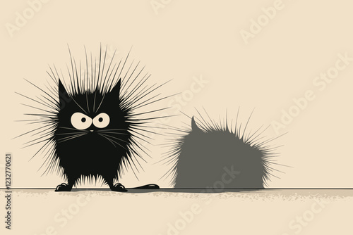 Spiky Black Cat, humorous and stylized illustration 