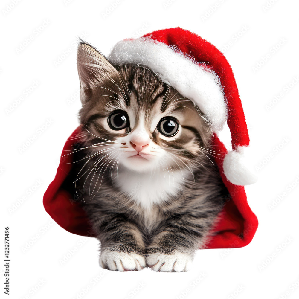 Adorable kitten in Christmas attire isolated on a white transparent background Adorable kitten in Christmas attire isolated on a white transparent background