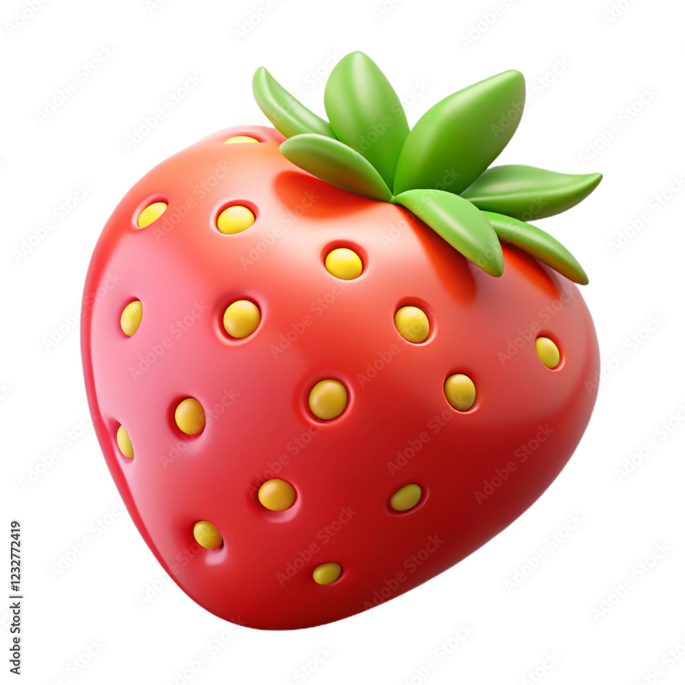 Obraz premium A fresh strawberry icon with a bright red body, small yellow seeds, and a green leafy crown on top
