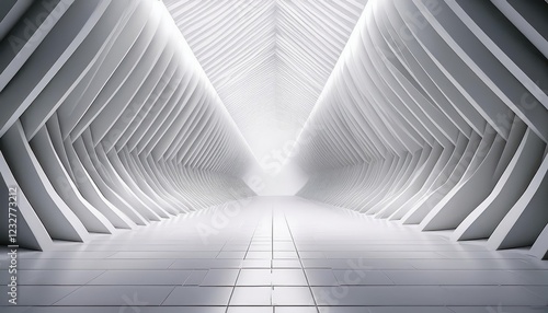 Vibrant PyramidTextured White Tunnel A Surreal Journey Through an Echoing Maze of Light and Shadow  Showcasing a Fusion of Geometric Architecture and Abstract Artistry