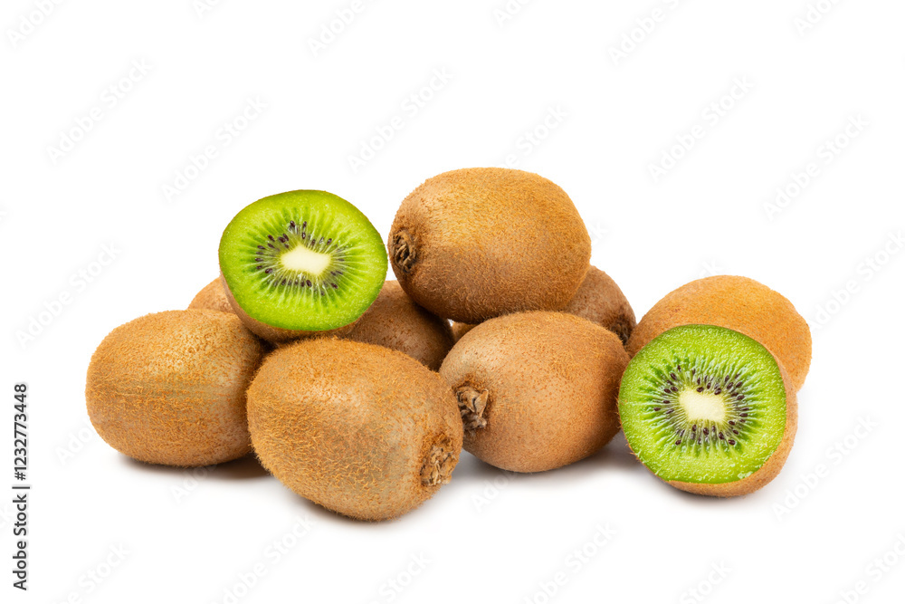 Kiwi isolated on white background. Whole fruit and slices pieces of kiwi on white background. fresh ripe juicy kiwi. Tropical fruit. Organic fruit. Kiwi isolated on white background. Whole fruit and slices pieces of kiwi on white background. fresh ripe juicy kiwi. Tropical fruit. Organic fruit.