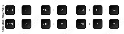 Computer button combinations icon set. Popular button combination vector icons.