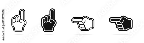 Finger pointing icon set. Hand gesture with pointed fingers