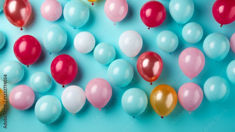 An abstract representation of colorful balloons floating against a soft pastel background for birthday