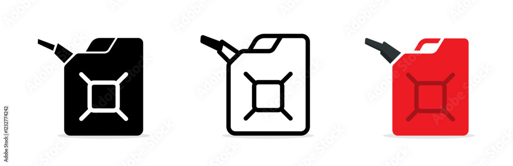 Gas fuel red canister icons. Fuel storage flat illustrations. Gas fuel red canister icons. Fuel storage flat illustrations.