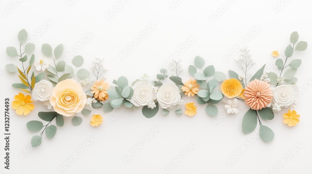 Obraz premium Elegant Floral Arrangement with Pastel Paper Roses and Greenery