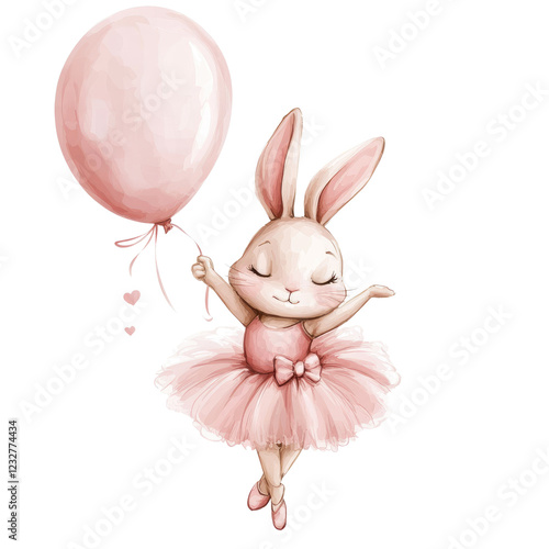 Ballerina rabbit balloon cartoon cute isolated on a white transparent background