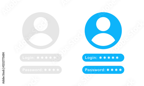 Login and Password icons. Account authorization. Account access icons. Sign in page design icons. Enter login and password.