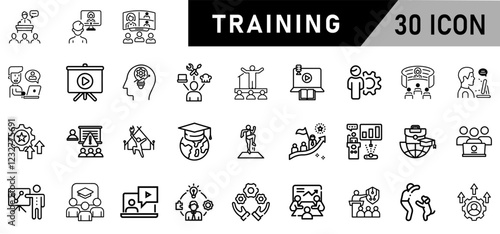 Minimalist Training Icon Pack | 30 Outline Vector Icons, Editable stroke. 