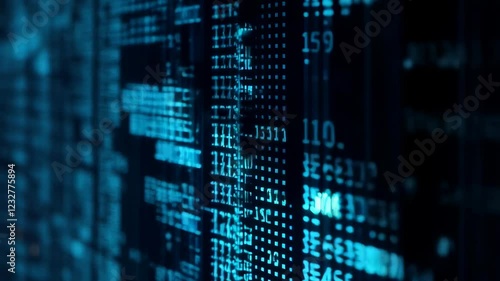 Abstract Digital Data Stream: Blue Matrix of Numbers and Codes