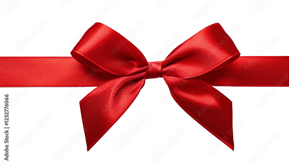 Red bow with gift ribbon isolated on white background, cutout Red bow with gift ribbon isolated on white background, cutout