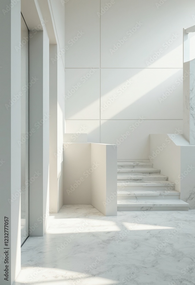 Obraz premium Luxurious White Staircase with Marble Floor