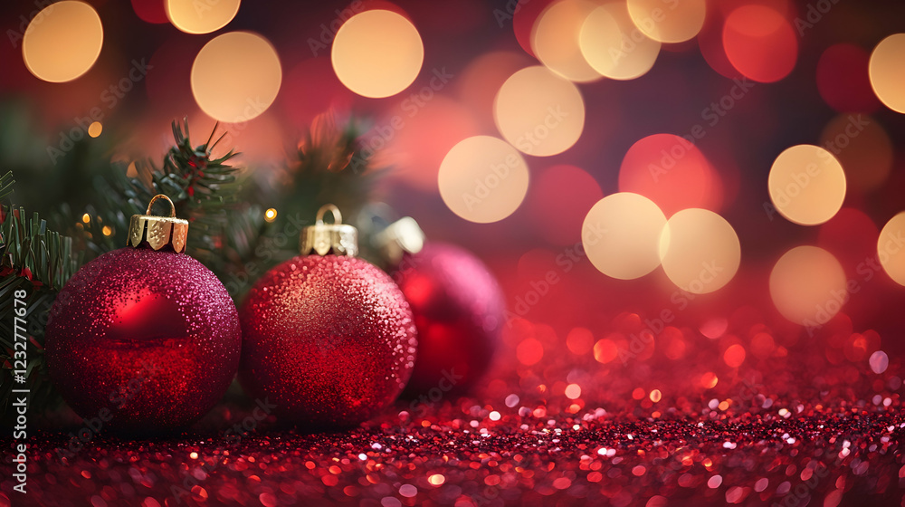 Red Glitter Bokeh with Holiday Lights for Festive Mood Red Glitter Bokeh with Holiday Lights for Festive Mood