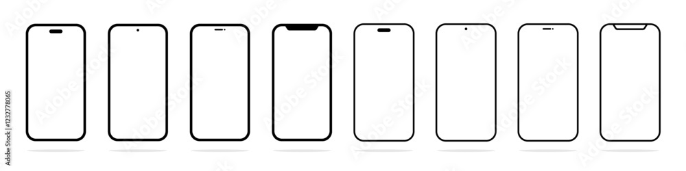 Smartphone mockup with blank white screen. Mobile phone mockup front view. Smartphone screen vector illustration. Flat black device screen icons. Smartphone screen icon set Smartphone mockup with blank white screen. Mobile phone mockup front view. Smartphone screen vector illustration. Flat black device screen icons. Smartphone screen icon set
