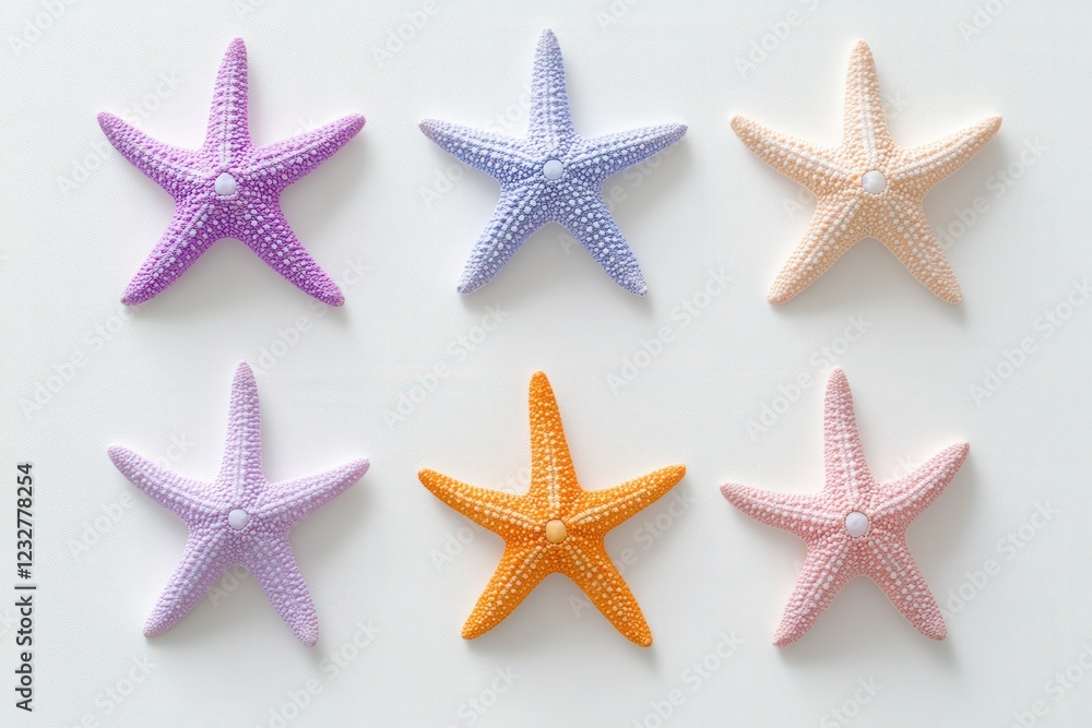 colorful pastel starfish on white background colorful pastel starfish on white background