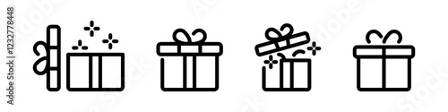 Gift box vector icons. Present gift box icons. Vector isolated gift box elements. Christmas gift icon vector symbol. Surprise present linear design.