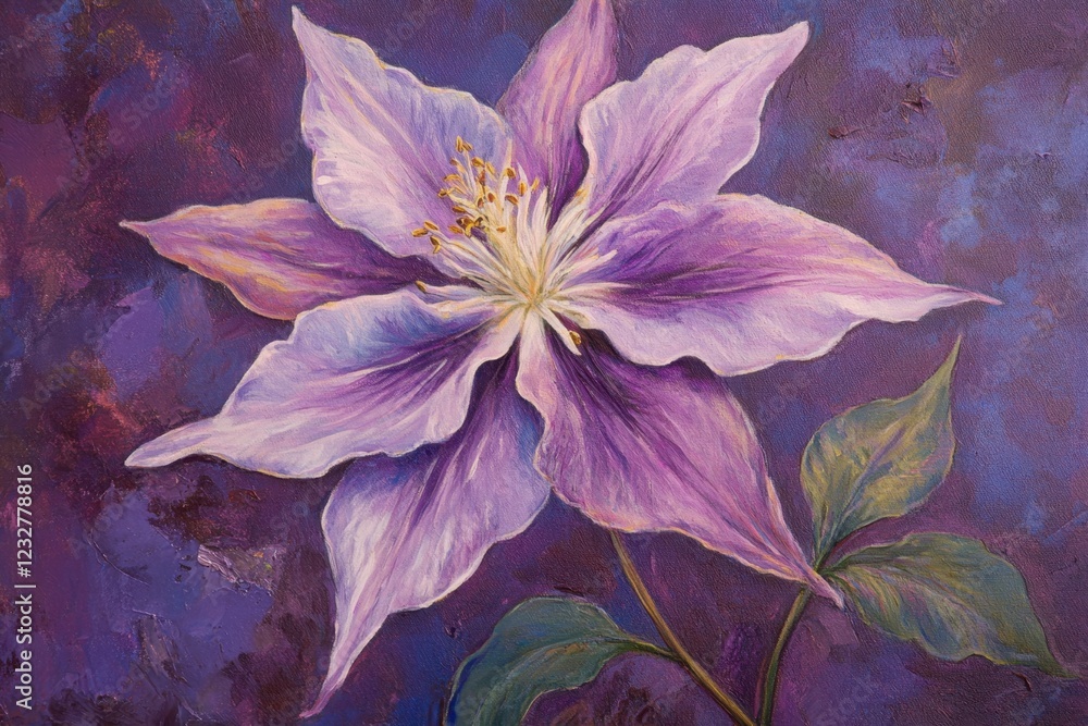 A Purple Clematis Flower Painting On Deep Background A Purple Clematis Flower Painting On Deep Background