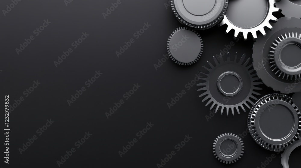 Collection of Metallic Gears and Cogs in a Dynamic Arrangement on a Dark Surface Ideal for Mechanical and Industrial Themes Collection of Metallic Gears and Cogs in a Dynamic Arrangement on a Dark Surface Ideal for Mechanical and Industrial Themes