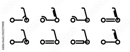 Electric scooter icon set. E-scooter icons. Electric kickscooter vector illustration. Electric scooter vector icons
