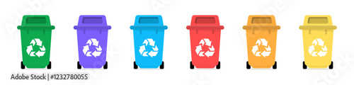 Trash bin. Trash can, dusbin, garbage container, dumpster isolated elements. Garbage bins illustration. Trash, Garbage, waiste container icons