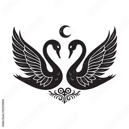 Serenade of Serenity Swans in the Silhouetted Nature-Crafted Heart