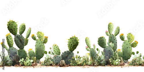 Various cacti arranged isolated on transparent background photo