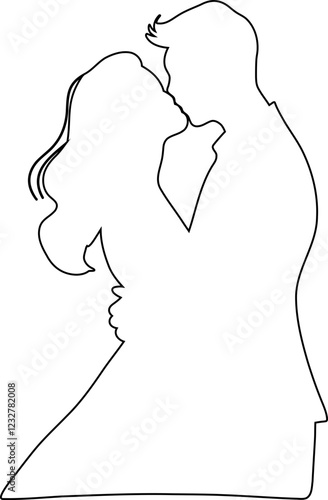 Couple hugging. Outline drawing outline. This silhouette style illustration conveys themes of love, companionship, romance and emotional connection, making it perfect for wedding invitations, romantic