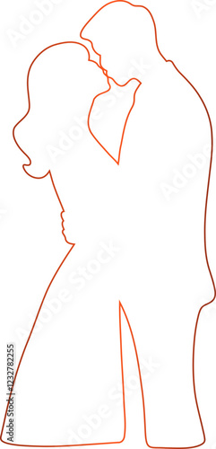 Couple hugging. Outline drawing red gradient. This silhouette style illustration conveys themes of love, companionship, romance and emotional connection, making it perfect for wedding invitations, rom
