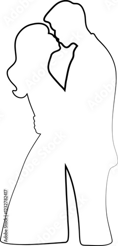 Couple hugging. Outline drawing outline. This silhouette style illustration conveys themes of love, companionship, romance and emotional connection, making it perfect for wedding invitations, romantic