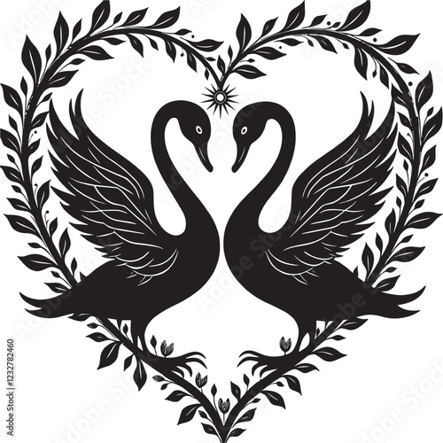 Serenade of Serenity Swans in the Silhouetted Nature-Crafted Heart