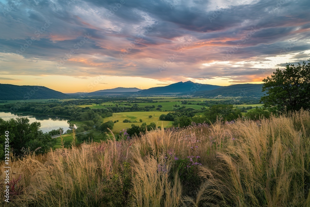 A breathtaking landscape during sunset A breathtaking landscape during sunset